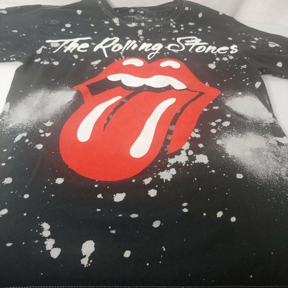 The Rolling Stones Mens S Bleach Dye T Shirt Black Logo Rock n Roll Music Band - Picture 2 of 5